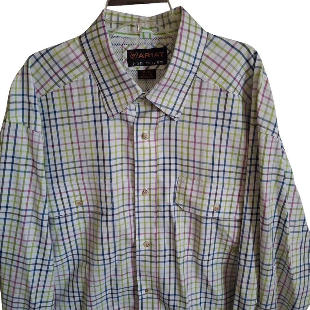 ARIAT Pro Series Shirt Men's XL Long Sleeve Plaid Button Front Mesh Vent Western